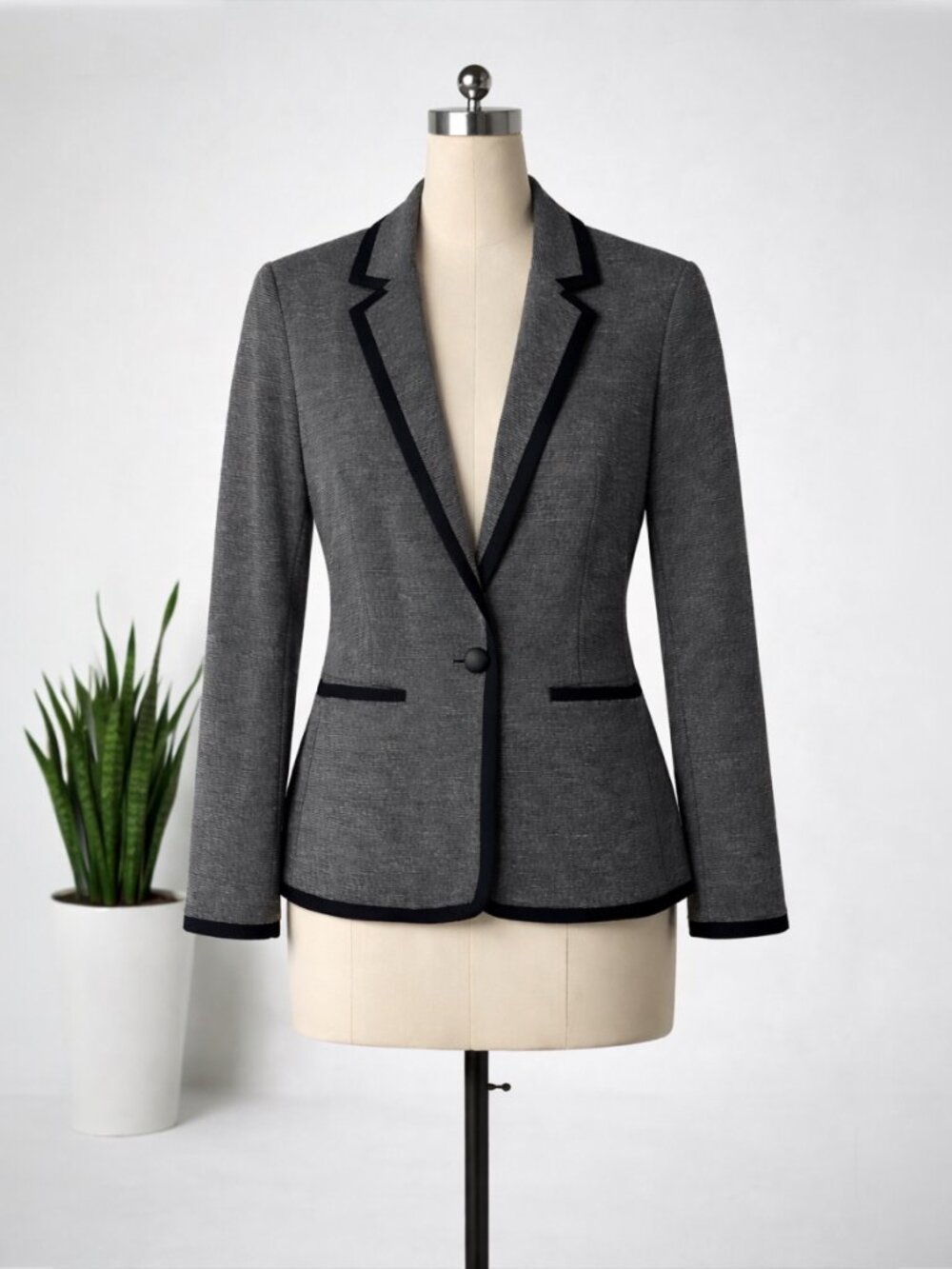 Express Ponte Stretch Knit Academy Blazer with Piped Trim